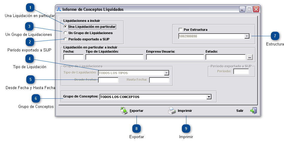 ¿ Cómo Exportar o Imprimir Conceptos Liquidados ?